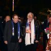 Robert Hossein, Jean-Paul Belmondo à leur arrivée lors de la soirée de gala du 39e Festival du cirque de Monte-Carlo, le 20 janvier 2015 sous le chapiteau de Fontvieille.