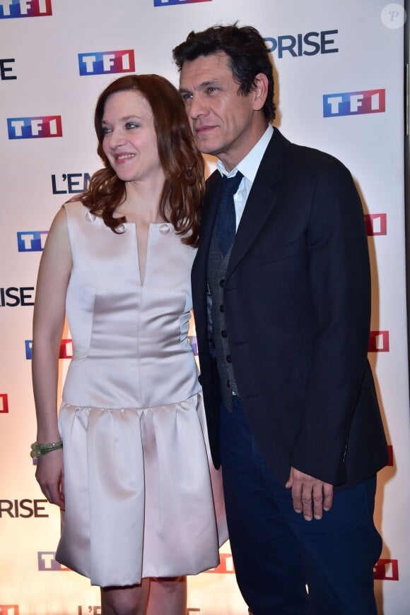 Marc Lavoine et Odile Vuillemin - Photocall du téléfilm "L'emprise" à l'occasion de la projection au cinéma "L'Arlequin" à Paris, le 21 janvier 2015.