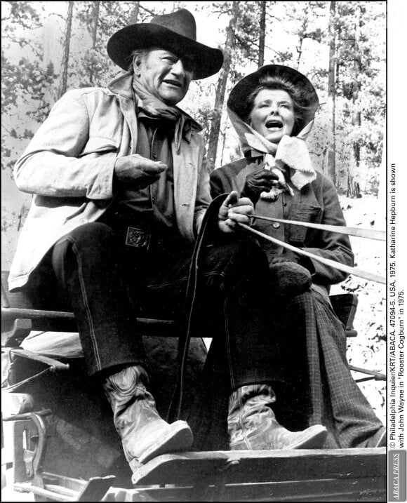 John Wayne et Katharine Hepburn en 1975. 
