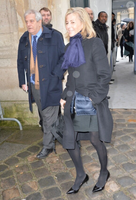 Claire Chazal quitte le Musée Rodin à l'issue du défilé Christian Dior haute couture printemps-été 2015. Paris, le 26 janvier 2015.