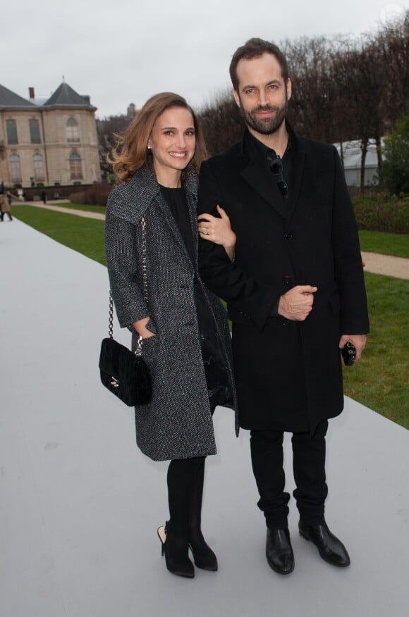 Nathalie Portman et Benjamin Millepied, couple star du défilé Christian Dior haute couture printemps-été 2015 au musée Rodin. Paris, le 26 janvier 2015.