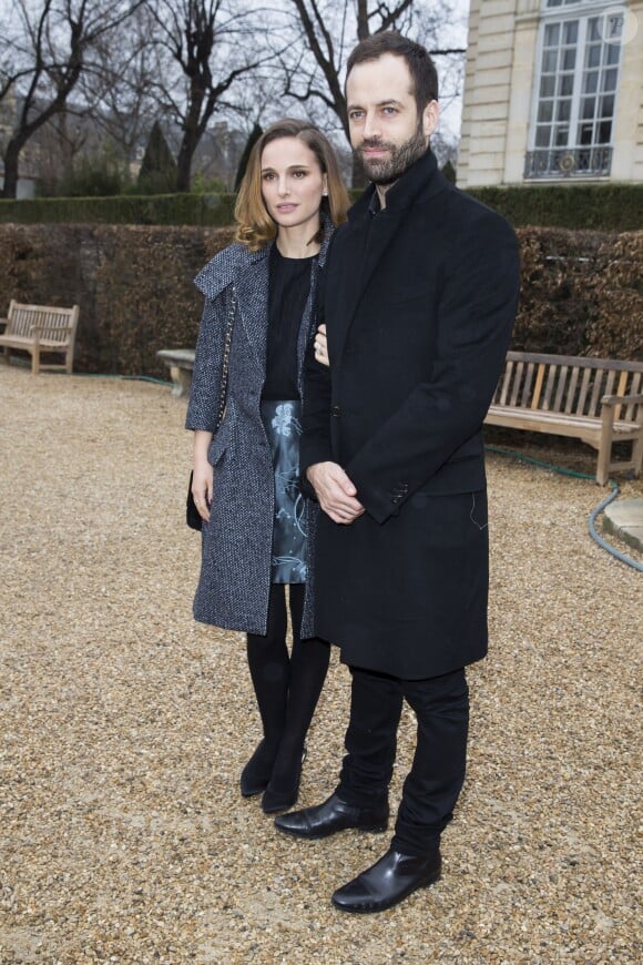 Natalie Portman et son mari Benjamin Millepied au musée Rodin lors du défilé Christian Dior haute couture printemps-été 2015. Paris, le 26 janvier 2015.