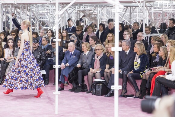 Baron Albert Frere et sa femme, Bernadette Chirac, Bernard Arnault et sa femme Hélène assistent au défilé Christian Dior haute couture printemps-été 2015 au musée Rodin. Paris, le 26 janvier 2015.
