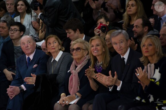 Baron Albert Frere et son épouse, Bernadette Chirac, Hélène Mercier Arnault et Bernard Arnault assistent au défilé Christian Dior haute couture printemps-été 2015 au musée Rodin. Paris, le 26 janvier 2015.