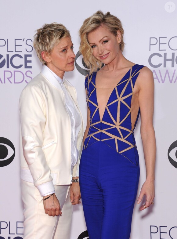 Ellen DeGeneres & Portia De Rossi lors des People's Choice Awards au Nokia Theatre LA Live, Los Angeles, le 7 janvier 2015.