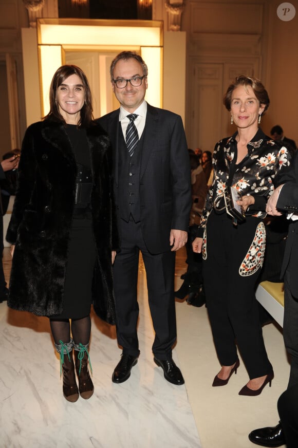 Carine Roitfeld, Silvio Scaglia et Monica Scaglia assistent au défilé La Perla Atelier printemps-été 2015 à l'hôtel Salomon de Rothschild. Paris, le 26 janvier 2015.