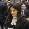 Amal Clooney devant la Cour Européenne des droits de l'homme à Strasbourg le 28 janvier 2015.