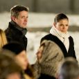 Le prince héritier Frederik de Danemark et la princesse héritière Victoria de Suède à Auschwitz le 27 janvier 2015 pour la comméoration des 70 ans de la libération du camp de concentration et d'extermination, en présence de quelque 300 survivants des chambres à gaz