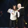 Exclusif - Lorie (Laure Pester) et Giuliano Peparini en backstage  à la Soirée de remise des prix du 36ème Festival Mondial du Cirque de Demain au Cirque Phenix à Paris, le 1er février 2015. 