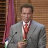 Arnold Schwarzenegger a reçu la médaille de l'Ambassadeur de la ville de Madrid devant sa compagne Heather Milligan. Le 26 septembre 2014.