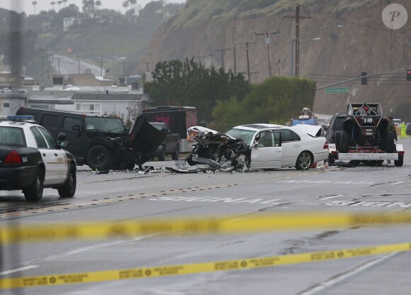 Photo de l'accident de voiture dans lequel était impliqué Bruce Jenner à Malibu le 7 février 2015. L'accident implique quatre voitures et a fait un mort