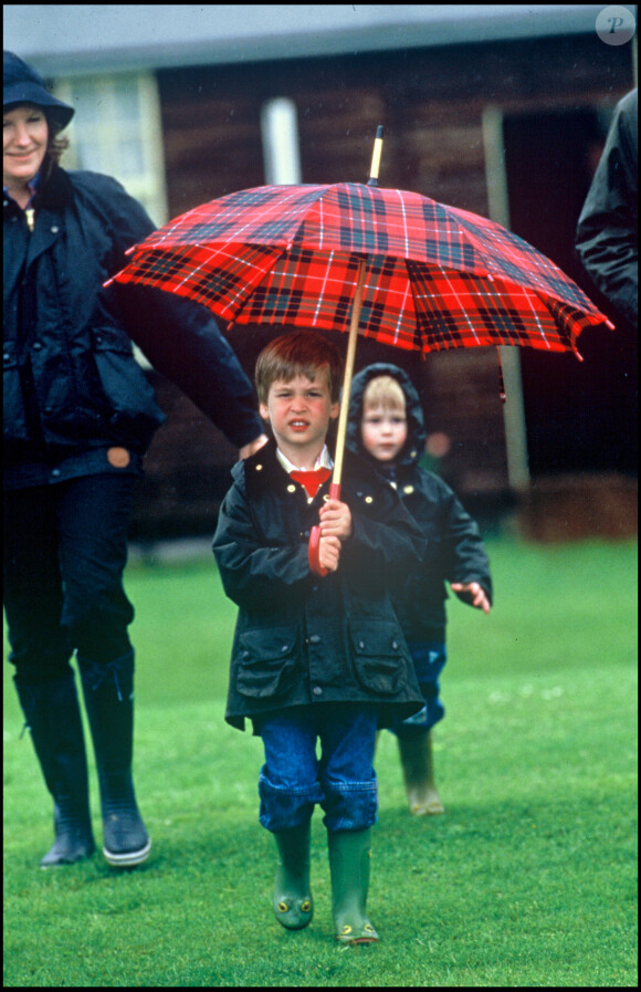 Le prince William et le prince Harry au club de polo de Cirencester en juin 1987