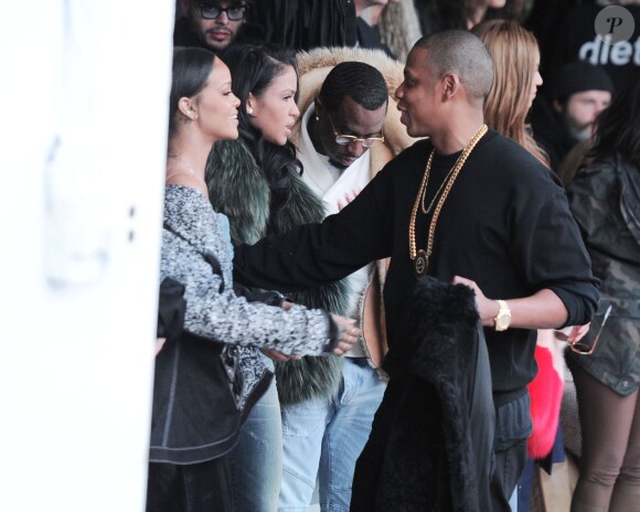 Rihanna, Cassie, Diddy, Jay Z et Beyoncé assistent à la présentation de la collection YEEZY SEASON 1 (adidas Originals x Kanye West) au studio Skylight Clarkson Square. New York, le 12 février 2015.