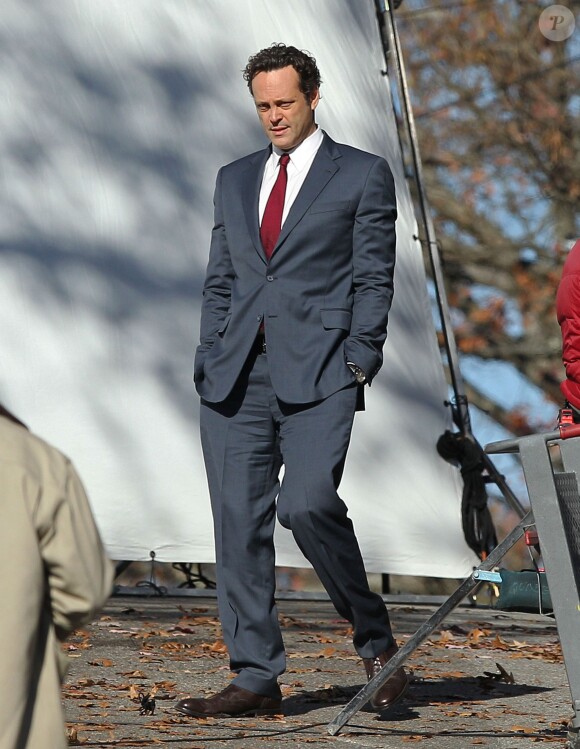Exclusif - Vince Vaughn sur le tournage de "Business Trip" dans le Massachusetts le 14 novembre 2013.  
