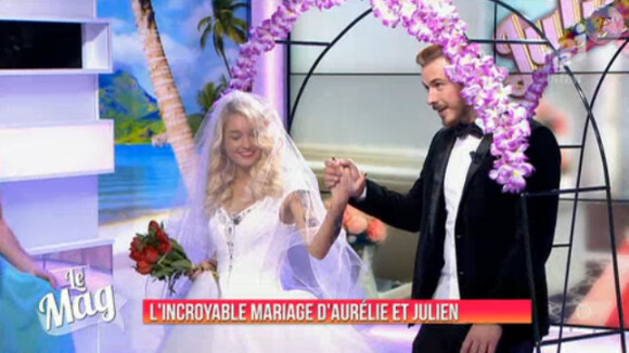 La belle Aurélie Dotremont et Julien Bert se sont "mariés" dans le Mag sur NRJ12, le vendredi 13 février 2015.