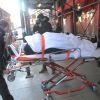 Arnaud Montebourg sur une civière, transporté à l'hôpital Bellevue à NY après avoir reçu une grande glace sur la tête au restaurant Balthazar à NY ou il prenait son petit déjeuner avec sa compagne Aurélie Filipetti le 20 février 2015.