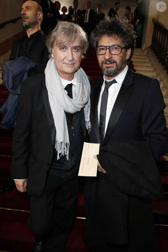 Radu Mihaileanu, Plantu - Arrivées Intérieur - 40ème cérémonie des César au théâtre du Châtelet à Paris, le 20 février 2015. 