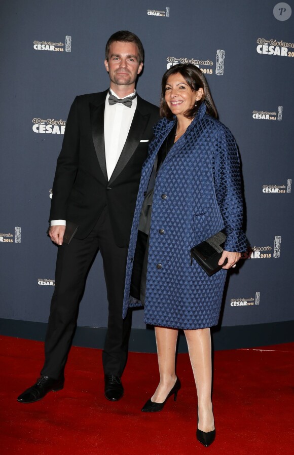 Bruno Julliard et Anne Hidalgo - Photocall de la 40ème cérémonie des César au théâtre du Châtelet à Paris. Le 20 février 2015