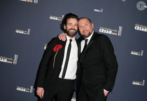 Romain Duris et François Damiens - Photocall de la 40ème cérémonie des César au théâtre du Châtelet à Paris. Le 20 février 2015