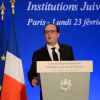 François Hollande au 30e dîner annuel du Conseil représentatif des institutions juives de France (Crif) à l'Hôtel Pullman à Paris, le 23 février 2015.
