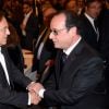 Alexandre Arcady et François Hollande au 30e dîner annuel du Conseil représentatif des institutions juives de France (Crif) à l'Hôtel Pullman à Paris, le 23 février 2015.