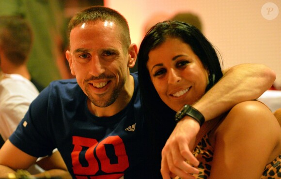 Franck Ribéry et son épouse Wahiba lors du dîner célébrant la victoire du Bayern Munich en finale de la Coupe d'Allemagne, le 17 mai 2014