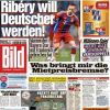 Franck Ribéry en Une du journal "Bild" le 26 février 2015. Il déclare penser à prendre la nationalité allemande.