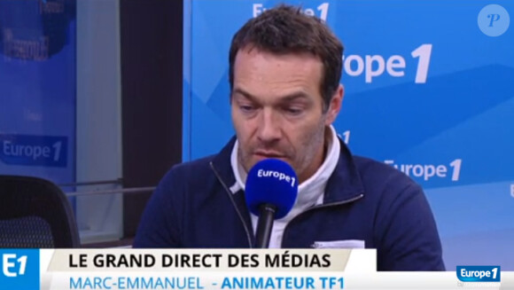 L'animateur Marc-Emmanuel Dufour, invité du Grand Direct des médias sur Europe 1, le vendredi 27 février 2015.