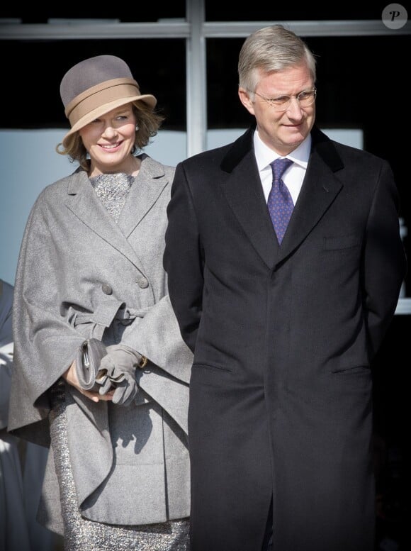 La famille royale belge le 12 février 2015 lors de la messe à la mémoire des défunts du clan, à Bruxelles.