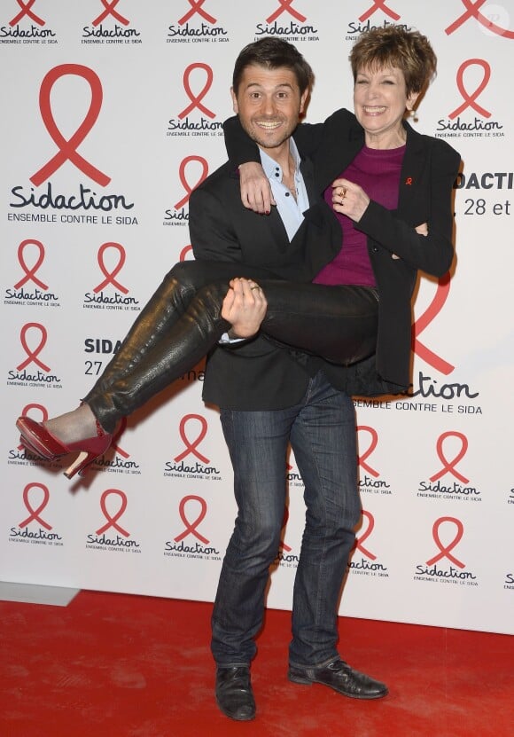 Christophe Beaugrand et Catherine Laborde - Soirée de lancement du "Sidaction 2015" au Musée du Quai Branly à Paris, le 2 mars 2015.