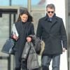 Aurélie Filippetti et Arnaud Montebourg quittent l'université de Princetown (New Jersey) le 19 février 2015 pour rejoindre leur hôtel.