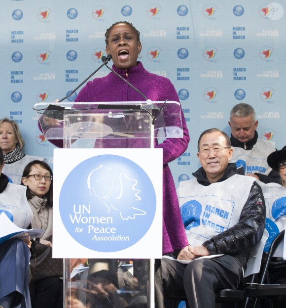 Chirlane McCray, Ban Ki Moon à la marche pour l'égalité des genres et les droits des femmes à New York, le 8 mars 2015