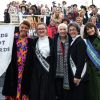 Gemma Cairney, Laura Pankhurst, Annie Lennox, Helen Pankhurst et Gemma Arterton lors de la journée de la femme à Londres, le 7 mars 2015 