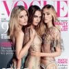 Georgia May Jagger, Cara Delevingne et Suki Waterhouse photographiées par Mario Testino pour British Vogue. Numéro d'avril 2015.