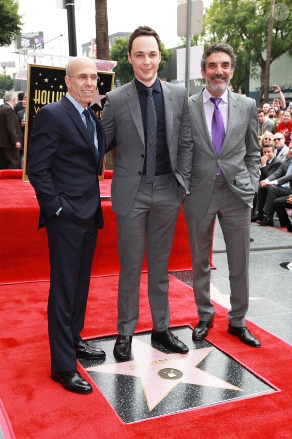 Jim Parsons, Jeffrey Katzenberg, Chuck Lorre - Jim Parsons reçoit son étoile sur Hollywood Walk of Fame, le 10 mars 2015