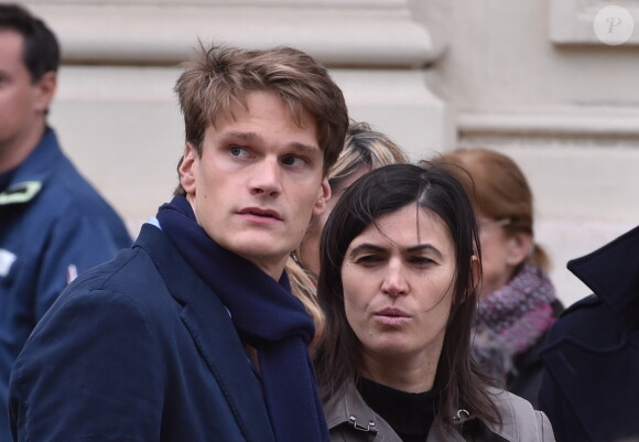 Yannick Agnel et Valérie Nicalas lors des obsèques de Camille Muffat en l'église Saint Jean-Baptiste-Le Vœu à Nice, le 25 mars 2015