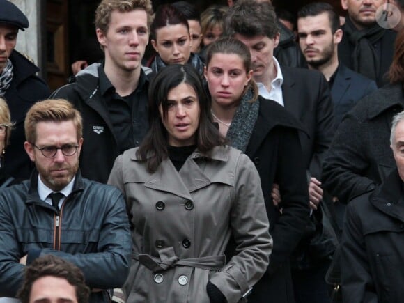 Alexandre Delpérier, Valérie Nicalas, Charlotte Bonnet, Alexy Bosetti lors des obsèques de Camille Muffat en l'église Saint Jean-Baptiste-Le Vœu à Nice, le 25 mars 2015