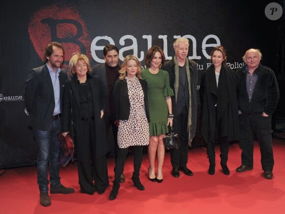 Stéphane De Groodt, Danièle Thompson, Eric Barbier, Laure Marsac, Elsa Zylberstein, Philippe Le Guay, Emmanuelle Bercot, Jean-François Stévenin (le jury) au 7e Festival International du Film Policier à Beaune, le 26 mars 2015.