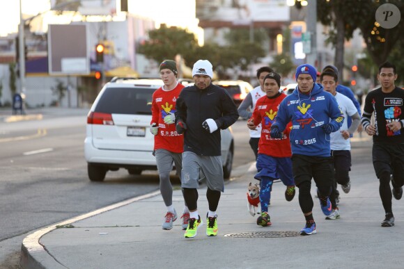 Manny Pacquaio à l'entraînement dans les rues de West Hollywood, le 14 mars 2015