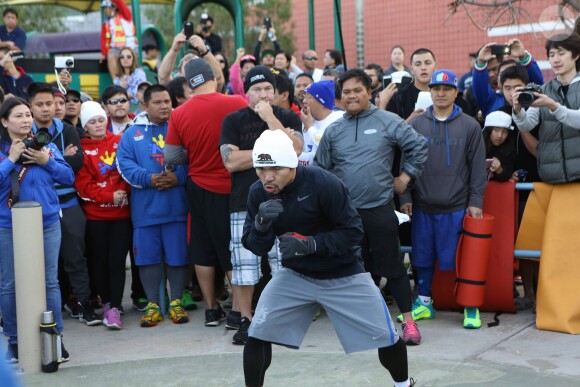 Manny Pacquaio à l'entraînement dans les rues de West Hollywood, le 14 mars 2015