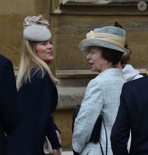 Autumn Phillips et la princesse Anne lors de la messe de Pâques en la chapelle St George à Windsor le 5 avril 2015.