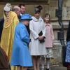 La reine Elizabeth II, la comtesse Sophie de Wessex, Lady Louise et la princesse Beatrice d'York lors de la messe de Pâques en la chapelle St George à Windsor le 5 avril 2015.