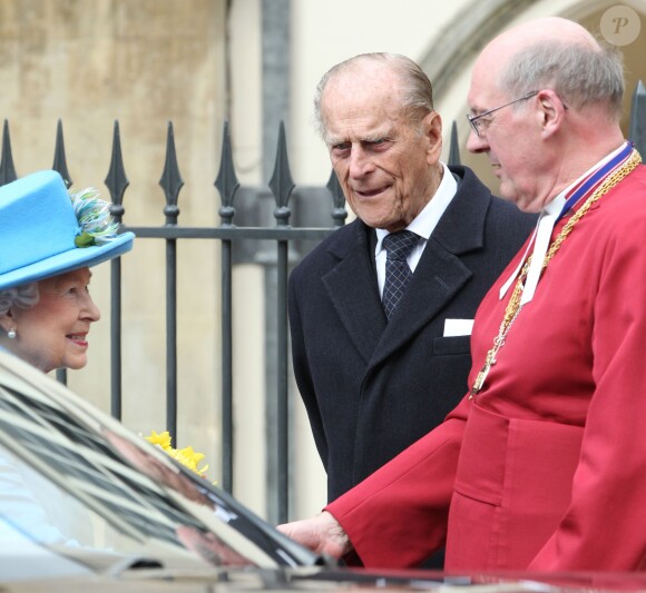 La reine Elizabeth II et le prince Philip lors de la messe de Pâques en la chapelle St George à Windsor le 5 avril 2015.