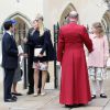 Autumn Phillips, le prince Edward et sa fille Lady Louise lors de la messe de Pâques en la chapelle St George à Windsor le 5 avril 2015.