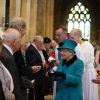 La reine Elizabeth II, accompagnée par son époux le duc d'Edimbourg, assistait le 2 avril 2015 au traditionnel Maundy Service du Jeudi Saint, en la cathédrale de Sheffield.