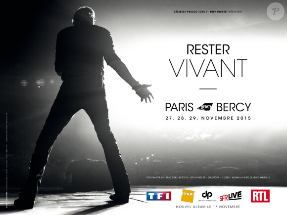 Johnny Hallyday - Rester vivant - sa nouvelle tournée française 2015-2016. Mise en ventes des tickets le vendredi 10 octobre 2014 à 10h00.
