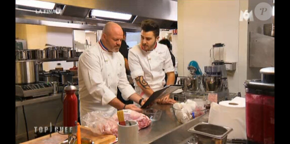 Philippe Etchebest et Kevin dans Top Chef 2015 (la finale) sur M6, le lundi 13 avril 2015.