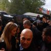 Khloé et Kim Kardashian, Kanye West et sa fille fille North arrivent à la cathédrale Saint-Jacques, située dans le quartier arménien de la vielle ville de Jérusalem. Le 13 avril 2015.