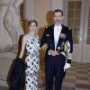 Le roi Felipe VI et la reine Letizia d'Espagne lors du dîner organisé le 15 avril 2015 au palais de Christiansborg pour les 75 ans de la reine Margrethe II de Danemark.
