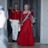 La reine Margrethe II de Danemark fêtait ses 75 ans lors d'un dîner au palais de Christiansborg la veille de son anniversaire à Copenhague, le 15 avril 2015.